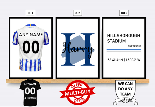 Personalizado Sheffield Wednesday Football Print Wall Art Poster Custom Set de 3 - Imagen 7 de 12