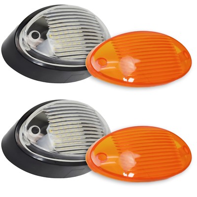 2 Black RV LED Porch Light Oval clear amber lens camper RV trailer exterior