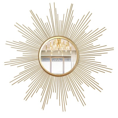 24'' Large Sunburst Mirror Wall Decor Gold Metal Mirror for Wall Iron Frame B...