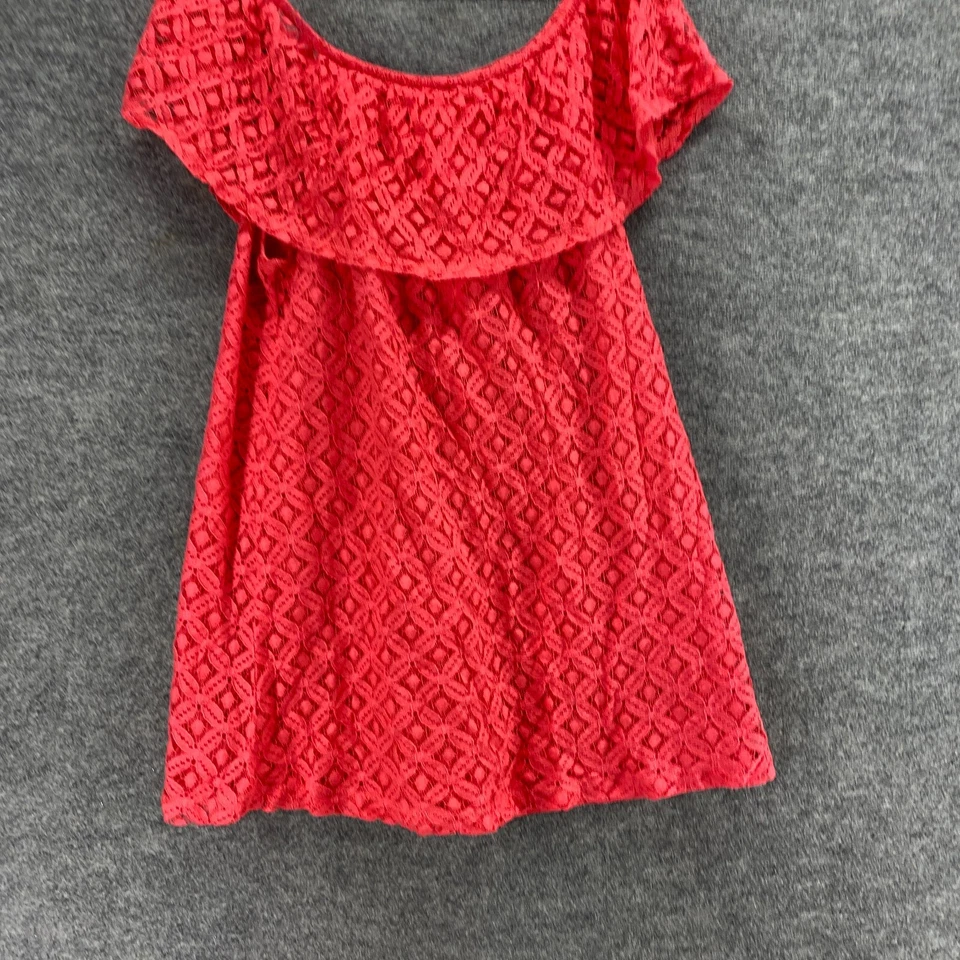 Vestido feminino BB Dakota G grande vermelho geométrico crochê shift curto forrado de algodão - Imagem 4 de 4