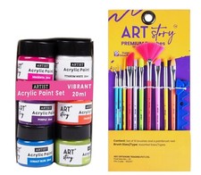Little Birdie Acrylic Colour Set Vibrant set 6 Colors X 20ml each Holder 10Brush