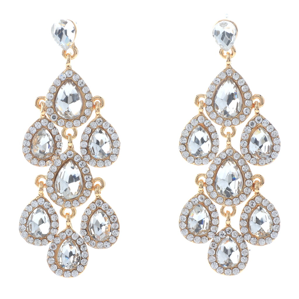 Gold Tone Metal Crystal Rhinestone Chandelier Post Earrings ER2601-GCL