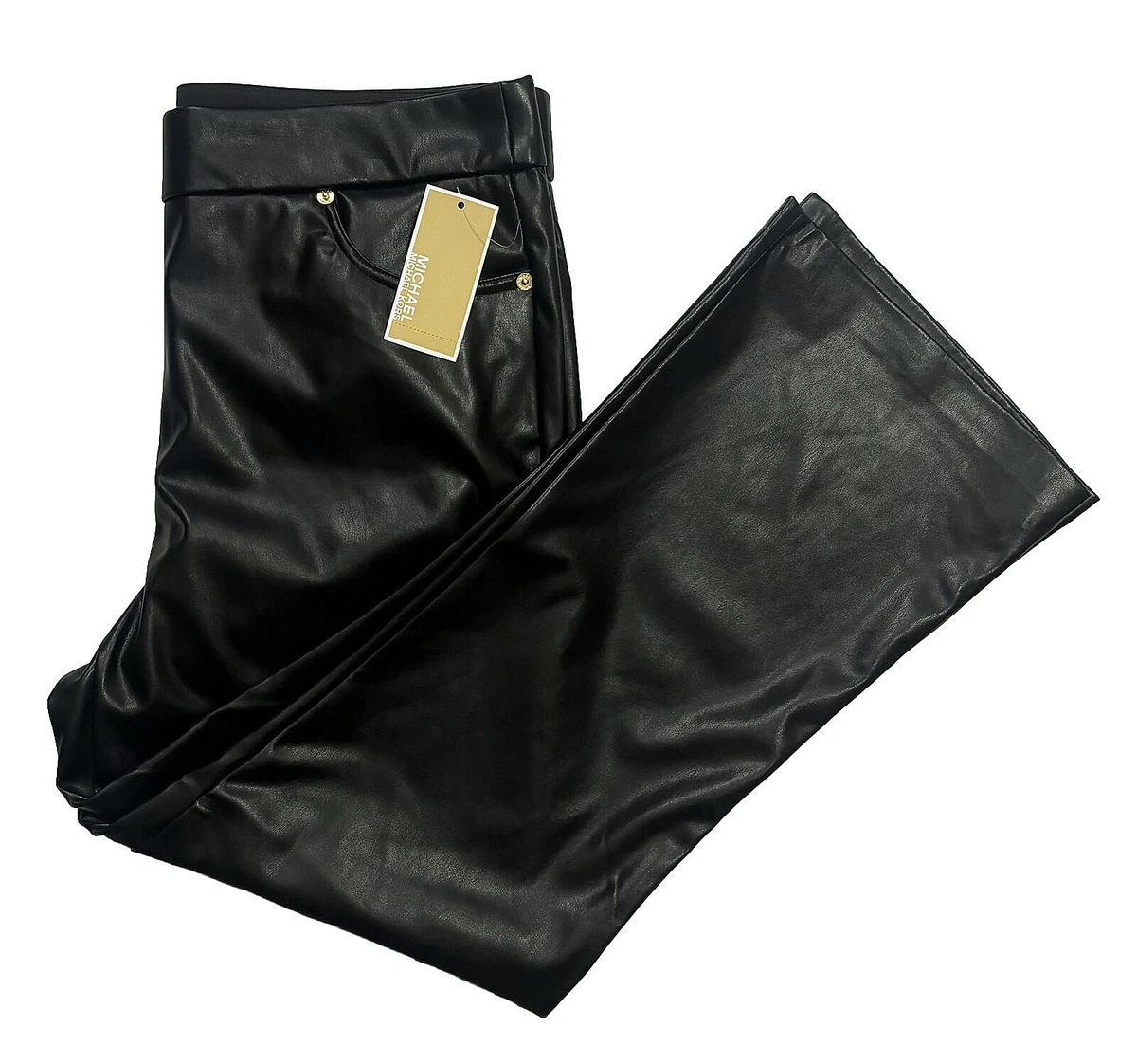 NWT WOMEN'S MICHAEL KORS BLACK FAUX LEATHER STRETCH PANTS SIZE XL MSRP  $125.00