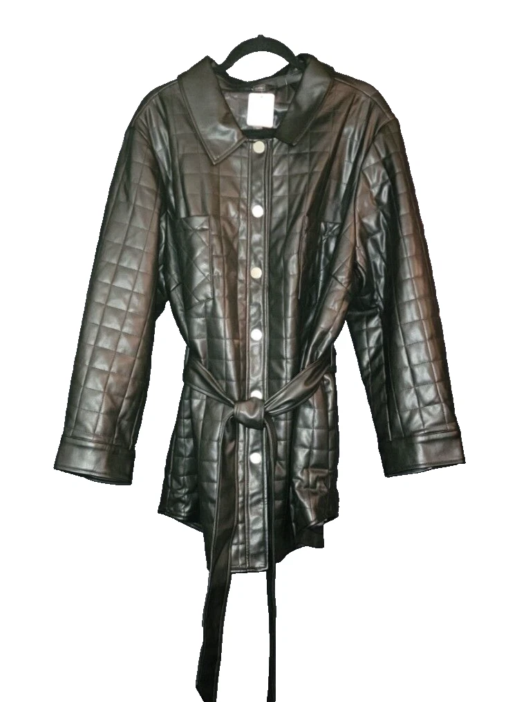 VALENTINO Giacca ecopelle trapuntata nera taglia 3X cintura shacket regalo G by Giuliana nuova
