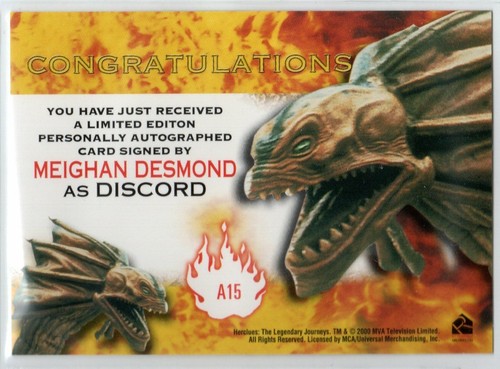HERCULES 2001 THE COMPLETE JOURNEYS A15 MEIGHAN DESMOND AS DISCORD AUTOGRAPH - Picture 2 of 2