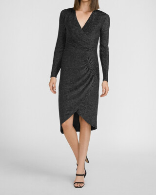 NEW EXPRESS $128 BLACK METALLIC RUCHED V-NECK DRESS SZ S SMALL | eBay NEW EXPRESS $128 BLACK METALLIC RUCHED V-NECK DRESS SZ S SMALL | eBay
