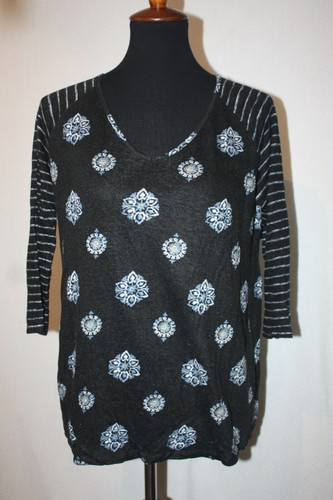 Petite Black Geometric Knit Tee Striped 