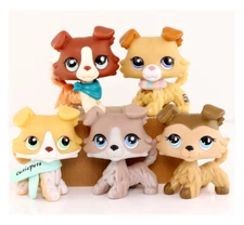 5PCS Mini Pet Shop Dogs Collie Set Collectable with Accessories Kids Gift Rare