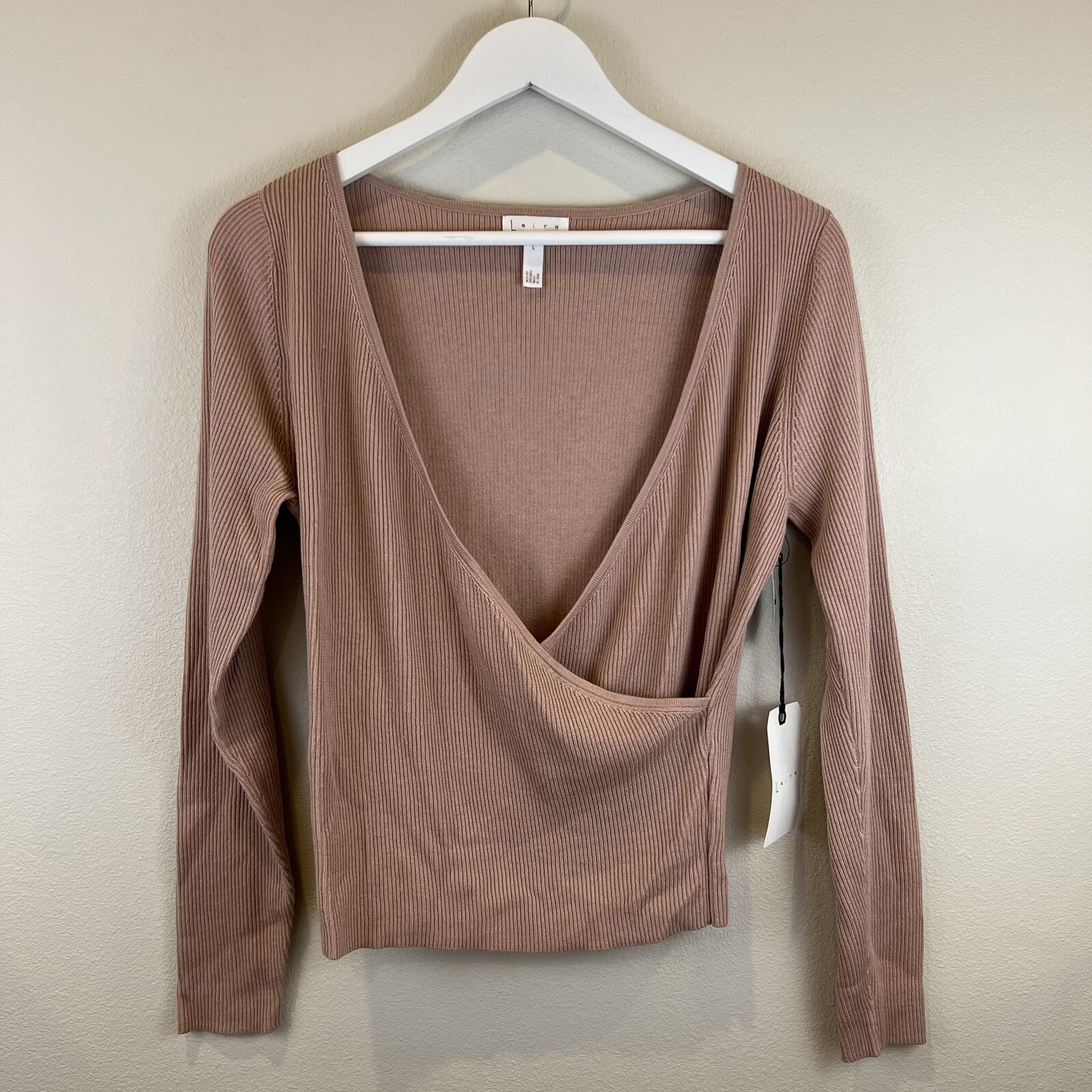 LEITH Nordstrom Womens Size L Pink Blush Ribbed V-Neck Light Sweater Top |  eBay