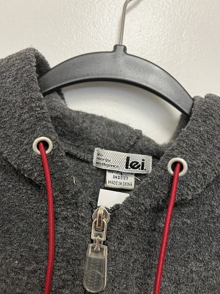 Y2K LEI MUJER SUDADERA CON CAPUCHA POLAR CHAQUETA GRIS Y ROJO MEDIANO Foto 3 de 4