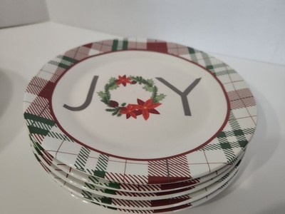 Set Of 5 Royal Norfolk Christmas JOY Salad/Side Plates Red Green Plaid 8 