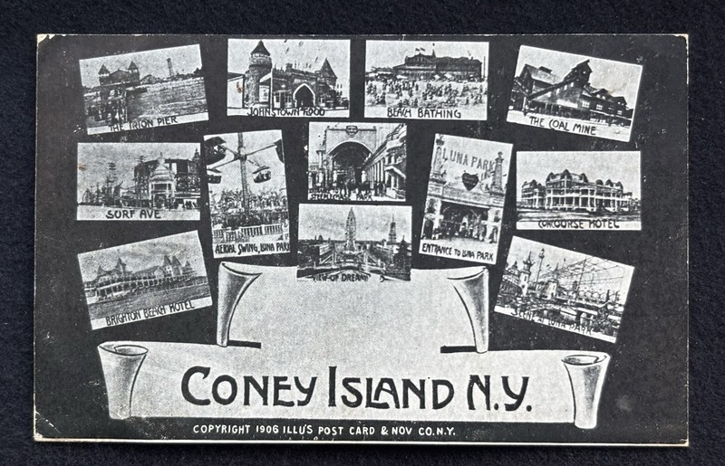 1909 Coney Island, New York Undivided Postcard, Johnstown Flood, Steeplechase