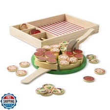 Melissa and Doug Wooden Pizza Party Play Set, 36 Self-Stick Toppings, Pizza T