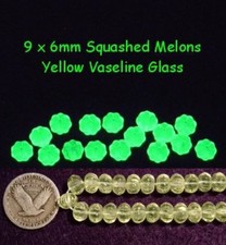 20 Pcs 9 x 6mm Squashed MELONS Yellow VASELINE/URANIUM GLASS BEADS