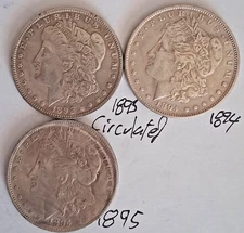 3 MORGAN Silver Dollar US COPY Coins 1893 1894 1895 Circulated Antique Look/Feel
