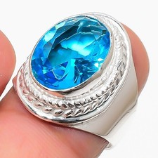 Swiss Blue Topaz Gemstone 925 Sterling Silver All Size Ring For Gift