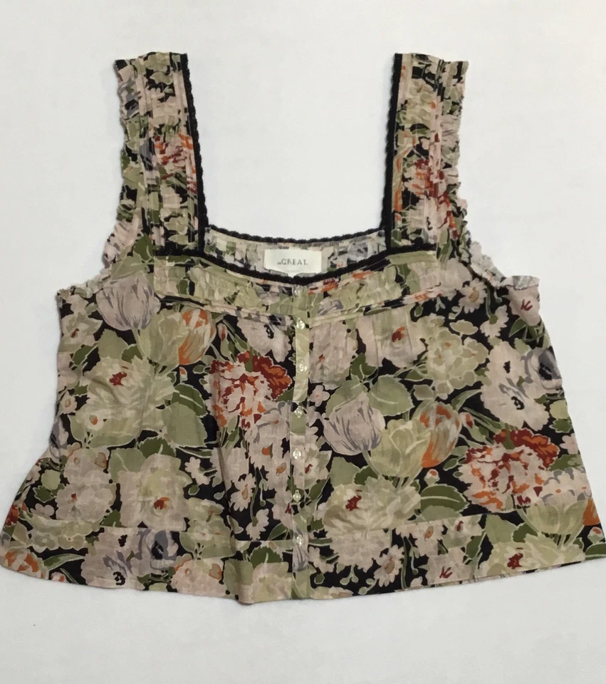 Regata Feminina The Great Victorian Plissada Tamanho 3 L Preta Multi Vintage Rosa - Imagem 2 de 4