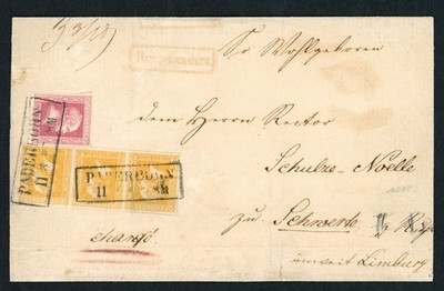 Preussen Mischfrankatur Michel Nr. 12 3er Streifen Paderborn n. Schwerte