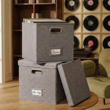 Decorative Vinyl Record Storage Box for 50 Single Records - Sturdy and Easy ...