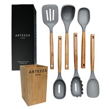Best Premium Silicone Kitchen Utensil Set 7-Piece Cooking Tools with Acacia Wood