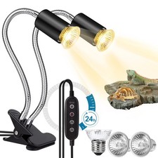 Reptile Heat Lamp, Double-Head Reptile Light Timer, UVA UVB Reptile Light wit...