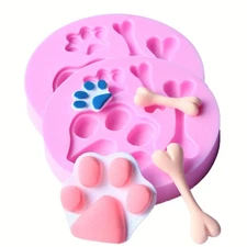 2 Pcs Cat Paw, Dog Paw And Bone Shape Flexible Silicone Molds - Fondant, Cand...