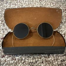 Vintage 1920s Round Wire-Rim Sunglasses w/ Case Antique Lennon Style Glasses