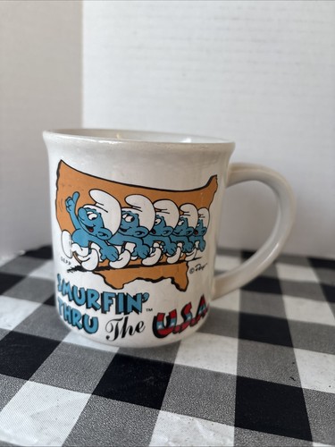 Smurfin’ Thru The USA Coffee Tea Cup Mug Smurf Travels Vintage 1982 Used Smurfs 
