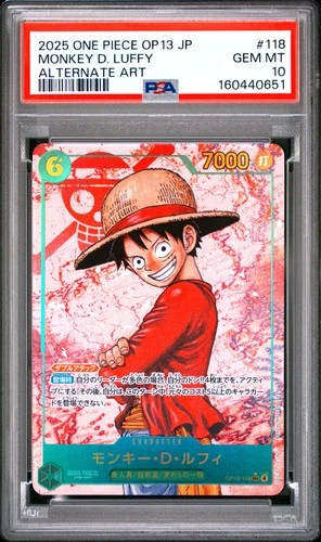 2025 ONE PIECE JPN OP13-CARRYING ON HIS WILL ALT ART #118 MONKEY D. LUFFY PSA 10