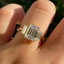IGI Certified Lab Grown Diamond Ring Emerald Cut 2.50 Ct E F VVS 14k Yellow Gold