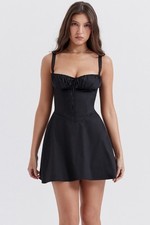 House of CB Black Corset Bustier Cottage Mini Dress New With Tags