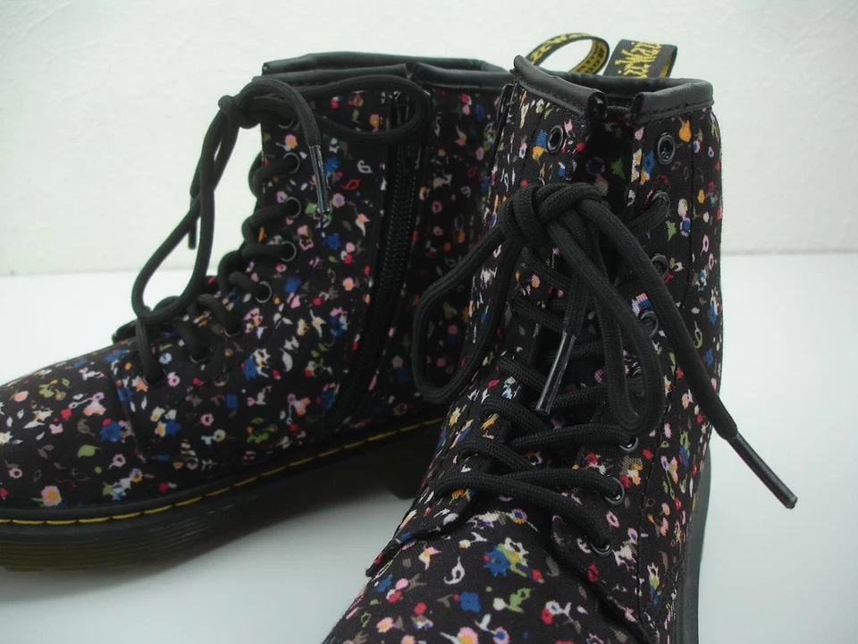 Niños Niñas Jóvenes Talla 3 Dr. Martens Floral Delaney Botas Florales Con Cordones Cremallera al Tobillo Foto 4 de 4