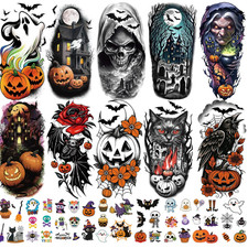 77pcs Halloween Temporary Tattoos 17 Half Sleeve 60 Small Scary Adult Kids