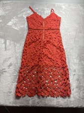 Love…ady Stunning Moment Red/orange Pencil Lace Dress Midi Length Zip Sexy Sz L
