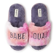 Dearfoams Lana Slide with Slogan Slipper, Babe 7-8 Little Kid, Squad
