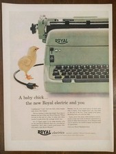 1955 Green Royal Electric Typewriter Print Ad, Baby Chick Looking On thumbnail