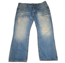 Rivet De Cru Jeans Faded Distressed Blue Denim 42W 32L Mae Relaxed Straight Leg
