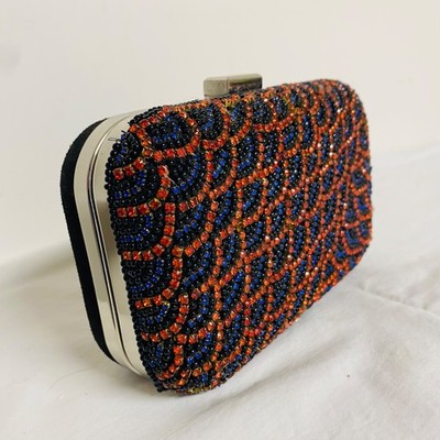 Zara Beaded Embellish Box Clutch Bag MINAUDIÈRE Black Velvet