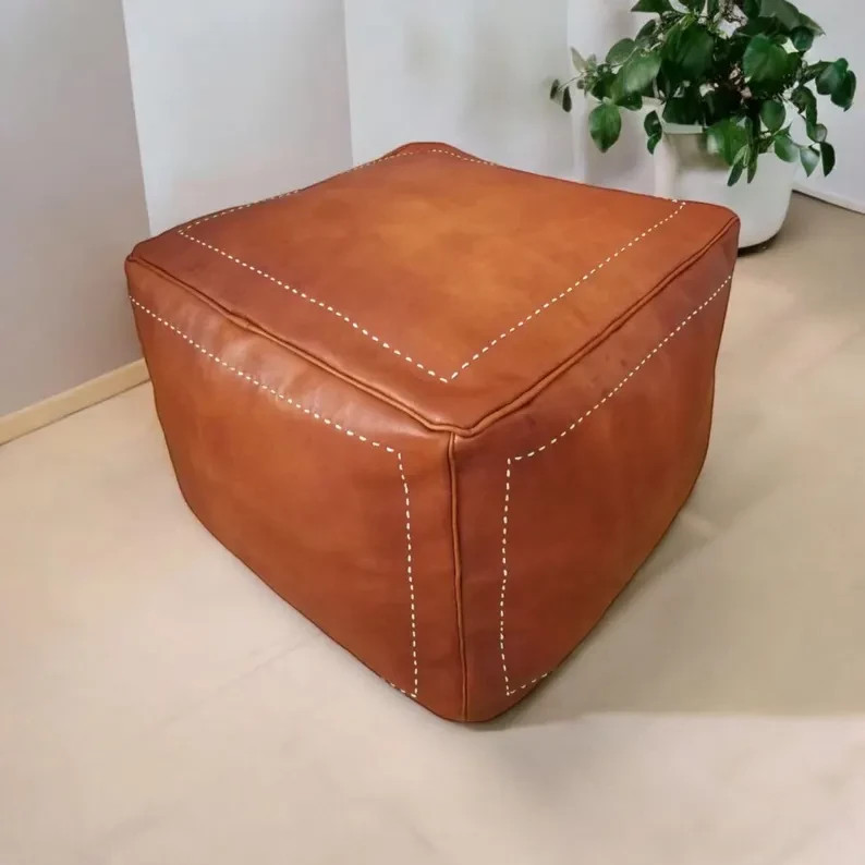 Leather Moroccan Ottoman Unstuffed Footstool Pouffe Genuine 20'' Boho New