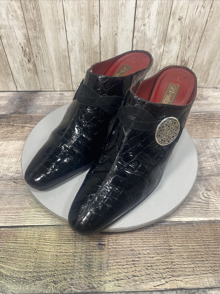 Mules de charol de cocodrilo negro vintage Brighton Romeo para mujer talla 10 M Foto 2 de 4