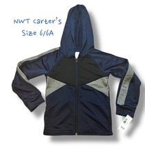 NWT Carter  s Kids Zip Up Lightweight Athletic Navy Blue Hoodie, Size 6/6A