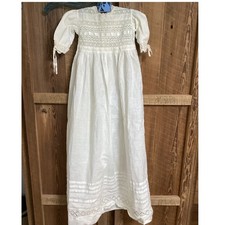 Vintage White Cotton Christening Gown Eyelet Baptism Dress Edwardian Doll