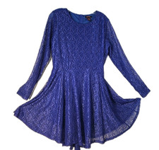 Royal Blue Lace Dress Medium Sheer LS Skater Fit Flare Party Special Festival