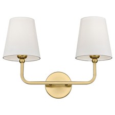 2 Light Bathroom Vanity Light, Brushed Gold Double Wall Sconce with Flared Wh...