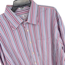 Peter Millar Tailored Fit Striped Button Down Shirt Mens XXL 2XL Blue Red Pink