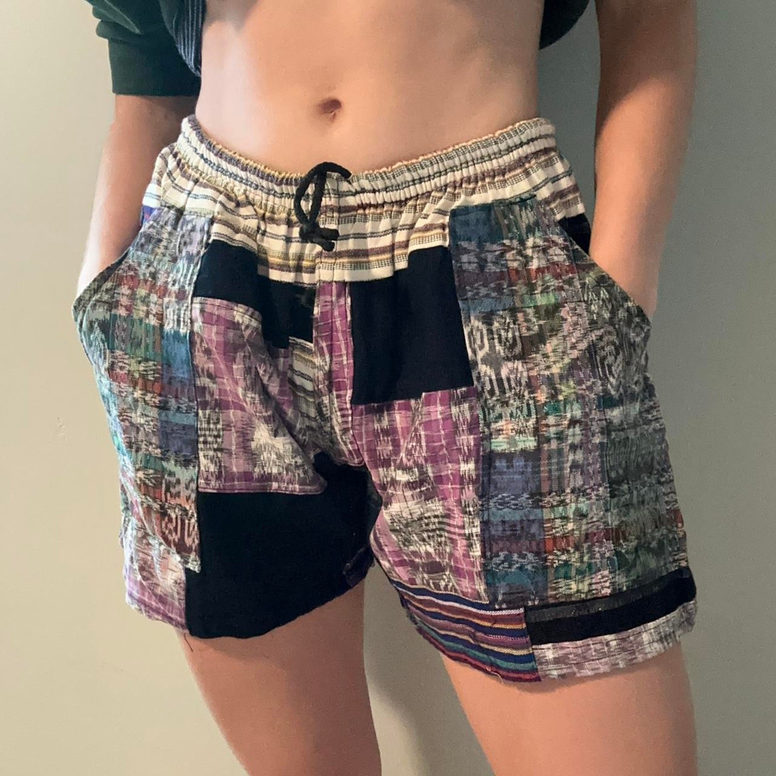 Unique patchwork drawstring shorts, handmade in B… - image 1