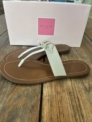 KATE SPADE Camila Taupe/White Leather Thong Flat Sandal, Sz 10 - Picture 2 of 9