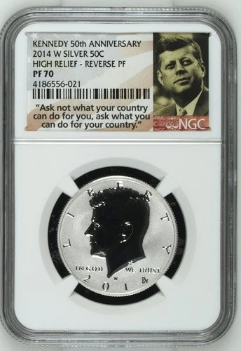 2014 W Silver Kennedy Half Dollar High Relief NGC PF70 PR70 Reverse Proof 50th