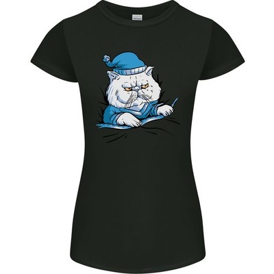 Eine Katze Im Bett Unter Der Decke Damen Petite Schnitt T-Shirt