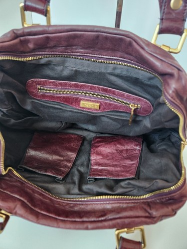 Treesje Revealed Gold Studded Satchel Leather Oxblood Red Quilted Gold Purse Bag - Picture 7 of 16